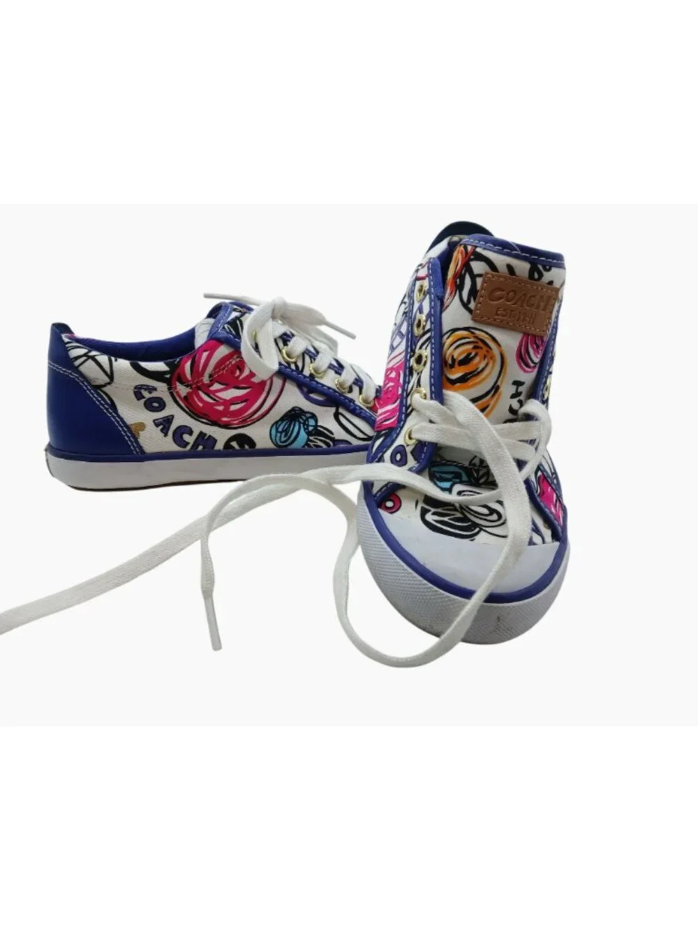 Coach Womens Poppy Graffiti Canvas Sneakers Size 8 Floral Casual Shoes Retro - Picture 14 of 15